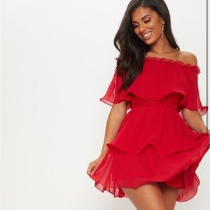 Red chiffon ruffle dress